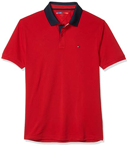 Tommy Hilfiger mens Sport Moisture Wicking With Quick Dry and Uv Protection Polo Shirt, Apple Red, Large US