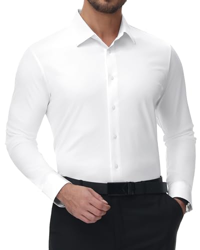 Men's 4-Way Stretch Dress Shirts Long Sleeve Wrinkle Free Slim Fit Business Casual Button Down Shirts for Men