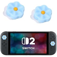 DLseego Thumb Grips Designed for Nintendo Switch 2 2025, Soft Silicone Joycon Analog Controller Protective Anti-Slip Cover 2PCS Button Joy Con Joystick Caps Covers, Flowers - Blue