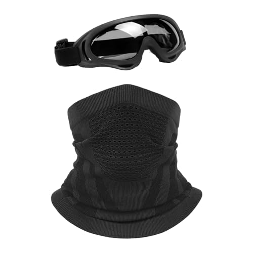 1 máscara de frio, 1 óculos de proteção, máscara térmica para bicicleta, máscara de esqui, jogo de desportos ao ar livre à prova de vento, Preto