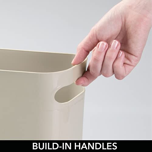 Mdesign Plastic Slim Large 2.5 Gallon Trash Can Wastebasket, Classic Garbage Container Recycle Bin For Bathroom, Bedroom, Kitchen, Home Office, Outdoor Waste, Recycling - Aura Collection - Taupe/Tan #TOP4