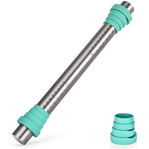 Image of U-Taste Adjustable Rolling Pin, 18 /8 Stainless Steel Fondant Roller, Teal