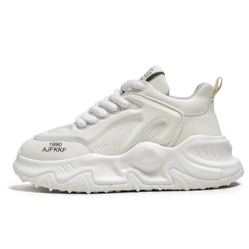 Men's Fashion Leather Lace Up Platform Sneakers Classic Round Toe Non-Slip Chunky Sport Shoes Tennis Driving Walking Shoes