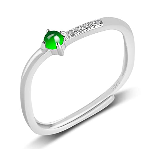 BXSMNH S925 Argent Incrusté Naturel A Marchandises Jadéite Yang Vert Petit Anneau Carré Bague De Jade De Glace Mode Simple Bague pour Femme avec Boîte-Cadeau Exquise Cover