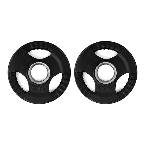 FITTTECH Olympic Weight Plates 2.5KG x 2 (5KG Total) | 51MM Olympic Bar Compatible | Tri Grip Handle Design | Standard Gym Barbell Weight Plates Pair | Strength Training, Home & Commercial Gym Equipment. (BLACK, 2.5KG SET OF 2)