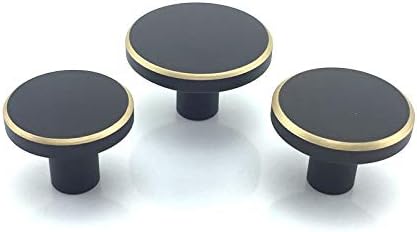 Black Solid Brass Cabinet Knobs Round Dresser Kitchen Furniture Drawer Pull Handles Hardware 10pack (28x20mm,10 Pack)