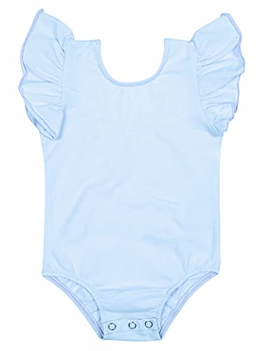Newborn Baby Girls Flutter Sleeve One-Piece Romper Ruffle Leotard Onesies Bodysuit (18-24 Months Tag100, Light Blue, 18_Months)