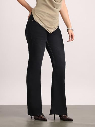Image of Urbano Fashion Women's Mid Rise Bootcut Washed Jeans Stretchable
