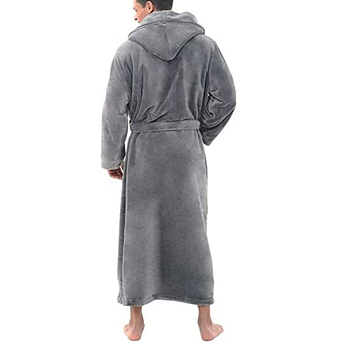 Mens Hooded Fleece Robe Plush Long Bathrobes Bath Robe for Men Grey XXXXL2