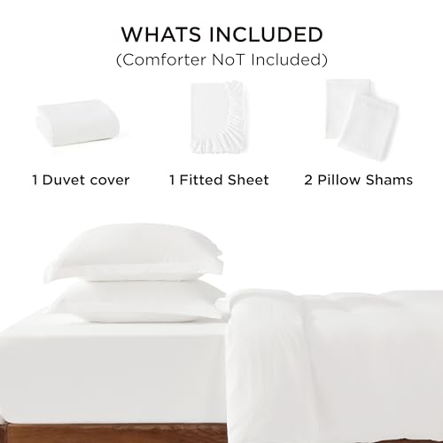 Image of Bedsure Duvet Cover King Size with Fitted Sheet - 4 Pieces Prewashed Cotton-Like Extra Soft Bedding Set, Includes 1 Duvet Cover 104x90 Inches with Zipper Closure, 2 Pillow Shams, 1 Fitted Sheet, White