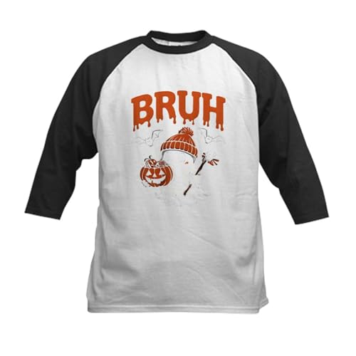 CafePress Bruh Boo Kids Baseball T Shirt Kids Cotton Baseball Jersey, 3/4 Raglan Sleeve Shirt Black/White