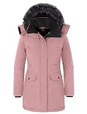 wantdo Women's Heavy Parka Jacket Fur Hooded Winter Coat Puffer Jacket (Pink S)