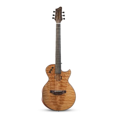 Image of Kadence S600SPLE Acoustica 41″ Electro Acoustic Guitar | Slim Body Cutaway | Quilted Ash Wood | Built-in Pickup + 3 Band EQ | Comes with Bag | Includes Learning Course | Light Brown