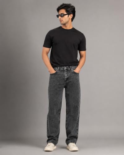 Image of GRECIILOOKS Men Jeans || Baggy Fit Jean's for Man || Loose Fit High Rise Denim || Stretchable Casual Wear Jean,s || Dance Rap Rapping Style Pant for Men || Denim Cotton Jeans