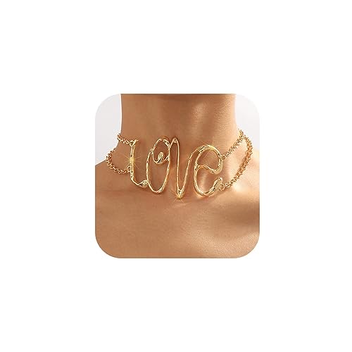 Jovono Love Choker Necklace Gold Collar Necklaces Letter Statement Necklace Chain for Women