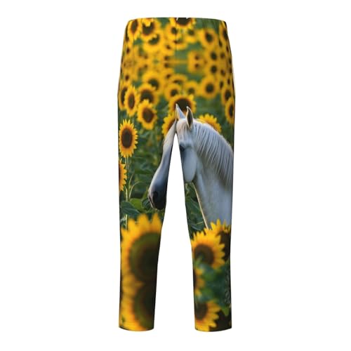 Pajama Pants Pajama Bottoms with Elastic Waistband Sleepwear Lounge PantsHorse Sunflowers Fields2