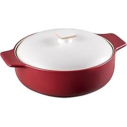 Cacerola Ceramica Con Tapa vancasso Simo Glaze - Cacerola redonda con tapa, cacerola redonda cubierta de gres Heritage, cacerola de cerámica de 2.8 cuartos de galón para horno, color rojo