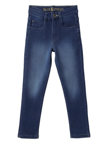 Image of Tales & Stories Boys Slim Fit Denim Jeans | 5-Pocket Stylish Mid-Rise Pants| Durable Cotton Denim Lycra with Button Closure | Casual Wear