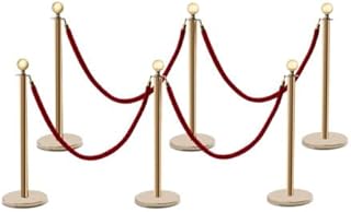 Stanchion Posts with 4Velvet Ropes Crowd Control Queue Pole Barrier 6Pcs Post Set Red Velvet Rope and Stanchions Guide Kit VIP Poles Order Keeper Metal Base Safety Velour Line Barriers Golden