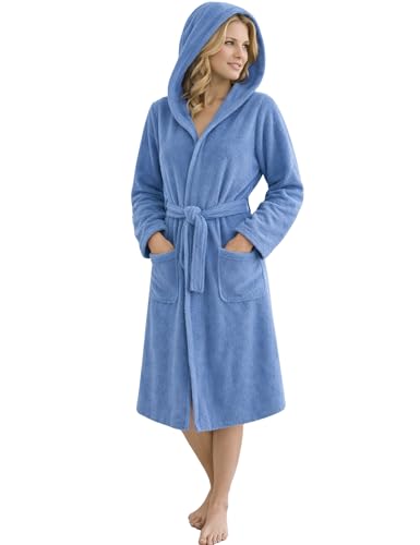 Morgenstern Bademantel Damen mit Kapuze 100% Baumwolle Frottee OEKO-TEX&reg; Morgenmantel Marina Jeans-Blau Gr. XL
