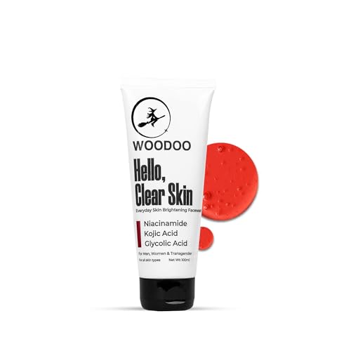 WOODOO's Hello Clear Skin Facewash | 1% Salicylic Acid | Kojic Acid | Niacinamide | Everyday Brightening Facewash | Helps Reduce Acne | Blackheads | Whiteheads | Pigmentation and | Milia | 100 ml