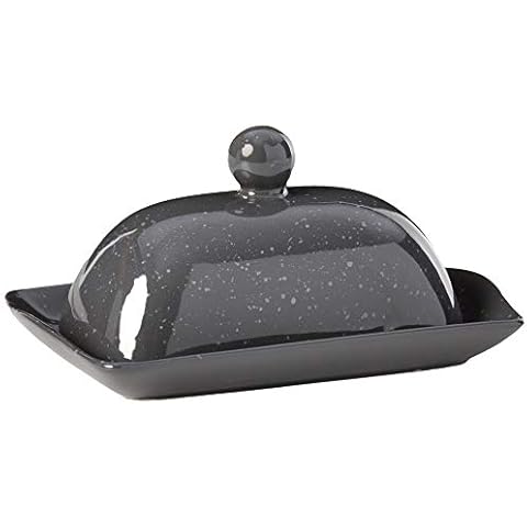 Boston Warehouse 95142 Speckleware Butter Dish with lid, Stoneware, Charcoal Cover