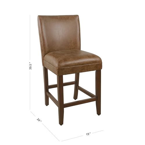 Butaco tapizado HomePop de 24 pulgadas, cuero sintético color marrón cognac miniatura 3