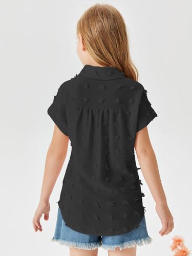 Image of Haloumoning Girls Button Down Shirts Short Sleeve Kids Casual Chiffon Blouse Summer Tops T-Shirt