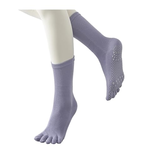 Calcetines con Dedos 3 pares de calcetines deportivos for mujer, calcetín largo y cálido con agarre de 5 dedos, calcetines de silicona sólida antideslizantes for entrenamiento físico, danza, Yoga, Pil