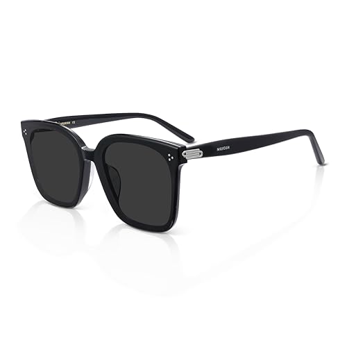 MUJOSH Oversized Square Sunglasses for Women Men Polarized Flush-Mount Shades with Wraparound Temples Acetate Anti-Oil UV400 Eyewear for Driving Travel Obsidian Black Brand of EssilorLuxottica