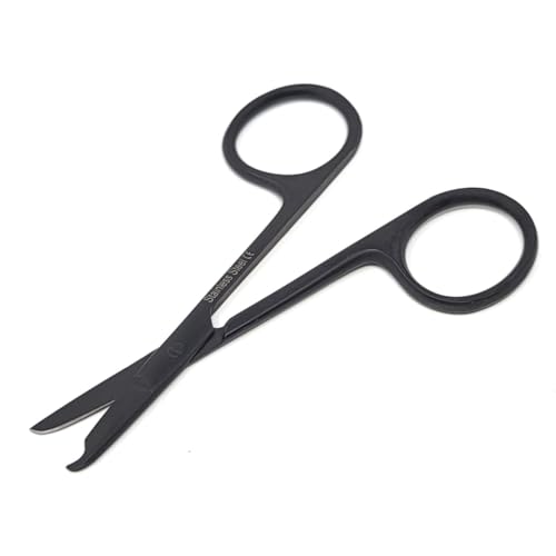 IMED Suture Stitch Scissors with Black Fluoride Coating Stainless Steel Shears, Crescent Delicate Hook Shaped Sharp Blades for Multipurpose Cutting (Black 3.5