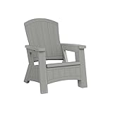 Suncast Outdoor Patio Adirondack Chair with 8 Gallons of Under-Seat Storage, Stylish Faux Wood Outdoor Storage Chair, Dove Gra