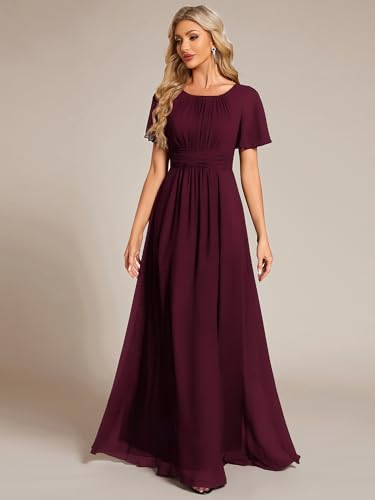 Image of Ever-Pretty Women's Spring Elegant Round Neck Short Sleeve Chiffon Empire Waist Floor Length Formal Dresses Bridesmaid Dress