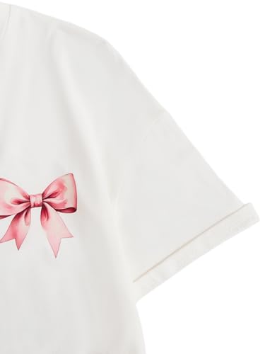 Verdusa Girl's Graphic Tees Cute Bow Cherry Print Short Sleeve T Shirts Oversized Tee Tops4