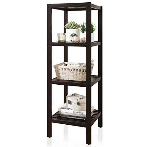 SMIBUY Estante de Almacenamiento para el baño, Organizador de estantes de bambú de 4 Niveles, Unidad de estantería Multifuncional para la Sala de Estar, el Dormitorio y la Cocina (marrón Oscuro) Cover