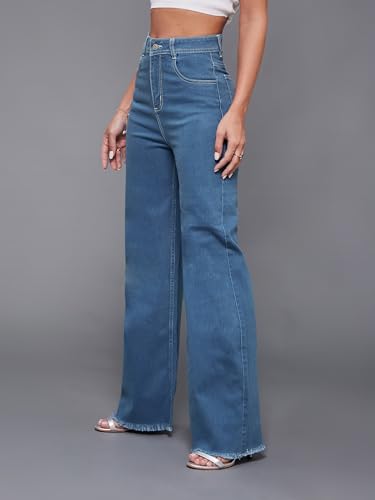 Image of Miss Chase Women's Wide-Leg High-Rise Regular-Length Stretchable Shaping Denim Jeans