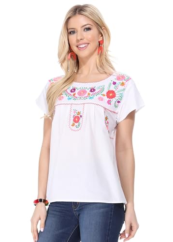 Women Traditional Puebla Mexican Embroidered Blouse