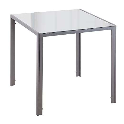 HOMCOM Mesa de Comedor de Cristal Mesa de Cocina Salón Cuadrada para 4 Personas con Patas de Metal 75x75x75 cm Gris