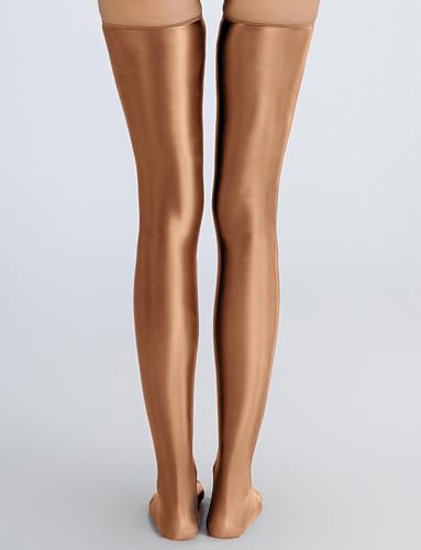 FEOYA Shiny Thigh High Socks for Women Oil Glossy Sexy Sheer Ultra Shimmery Stockings Metallic Smooth Over Knee High Tights3