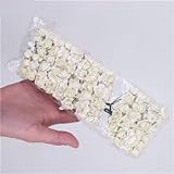 TJYLight 144 Stück Mini Künstliche Mini Papierrosen Blumenstrauß DIY Kranz Geschenkbox Sammelalbum WOrnaments Rose Gefälschte Blumen-milchweiß
