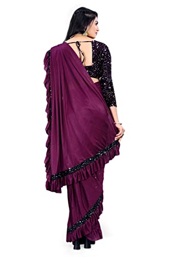 JULEE Women's Ready to Wear Lycra Squence Embroidered Saree RTW