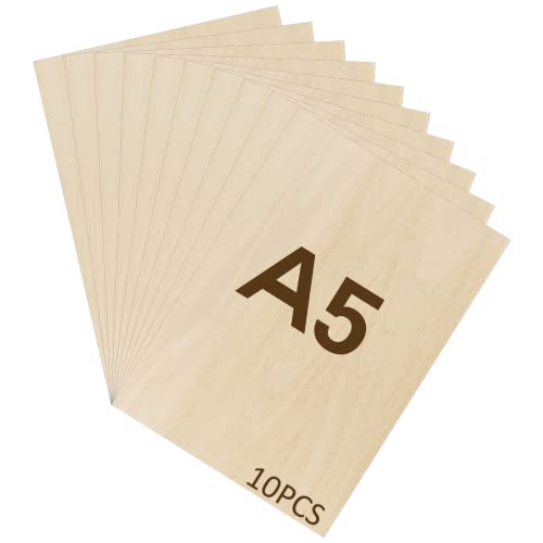 WISYOK Lot de 10 feuilles de contreplaqué A5, 210 x 150 x 2 mm, panneaux de contreplaqué brut...