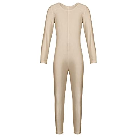 YEAHDOR Kids Girls Long Sleeves Full Body Catsuit Unitard Ballet Dancewear Gymnastics Leotard Bodysuit Outfit Nude 10-12 Years Cover