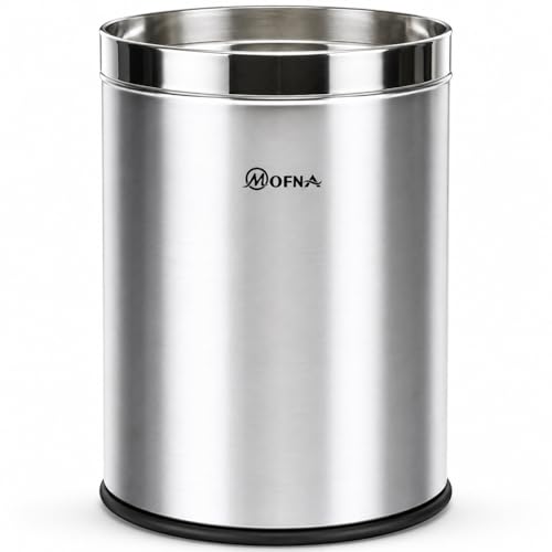 Image of mofna Stainless Steel Open Type Solid Dustbin Without Lid - Recycle Bin, Trash Can, Paper Bin - Modern and Durable Waste Management Solution (Silver, 10x28 Inch, 40 Liter)