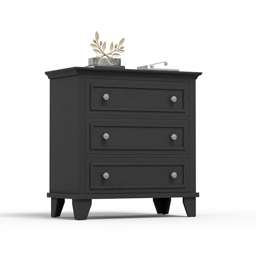 GarveeHome Black 3 Drawer Dresser for Bedroom, Wide Chest of Drawers with Vintage Handle, Wood Dresser Wide Nightstand for Living Room Black 16"D x 32"W x 30.5"H (3 Drawers)