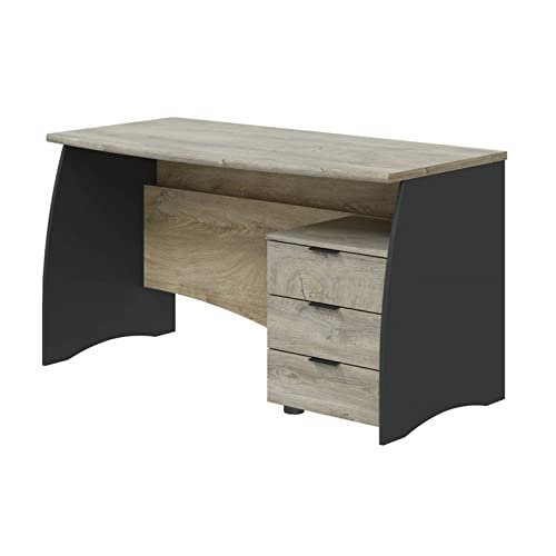 Mondo Viro - Escritorio de madera aglomerada de roble Estil con cajonera de 3 cajones, 136 x 67 cm, 74 h (antracita y roble)