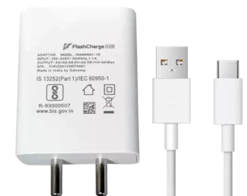 Image of Original 44W Fast Charging Adapter with Type-A to Type-C Cable Compatible with Vivo X, V, Y, S, T, iQOO Series Reliable High-Speed Power Delivery