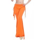 Pantalon évasé de Danse Tribal Fusion for Femmes, Pantalon d'entraînement en Coton, Fente latérale, du Ventre, enveloppes Hanches pour Le Yoga Et Le Pilates(Orange)