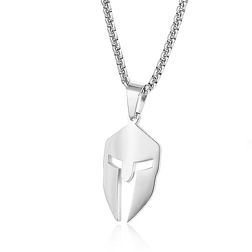 Stainless Steel Spartan Warrior Helmet Pendant Necklace,Men Women 18K Gold Plated Rome Empire Necklace Jewelry 24 Inch Chain (Silver)