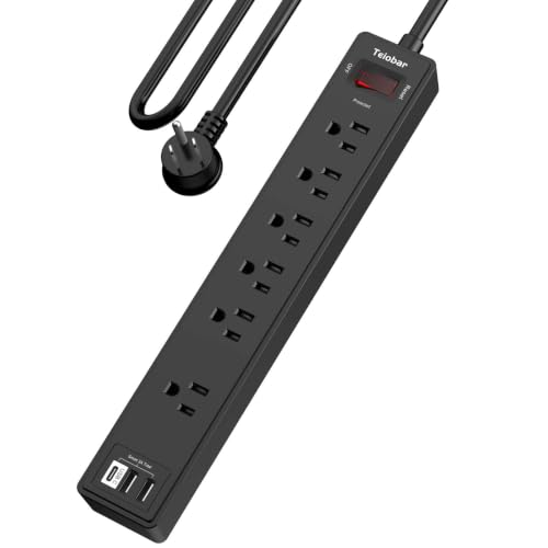 Image of 10Ft Extension Cord Power Strip Surge Protector - Teiobar 6 AC Outlets and 3 USB Ports for Home, Office, Dorm Essentials, 1680 Joules, ETL Listed, Black